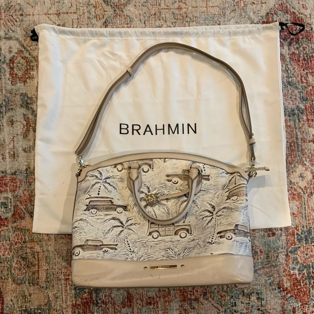 BRAHMIN LARGE DUXBURY SATCHEL IVORY COPA CABANA